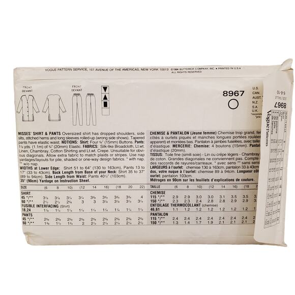 Vintage Vogue 90s 8967 Size 6-10 Vintage Sewing Pattern UNCUT Ultra EZ by Vogue - Picture 4 of 8
